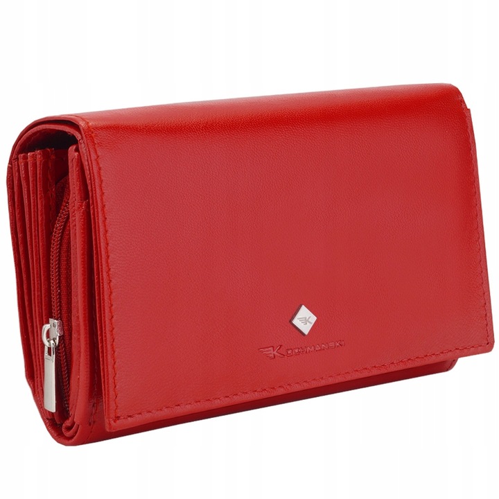 KOCHMANSKI portfel damski skórzany średni zapinany super pojemny czerwony