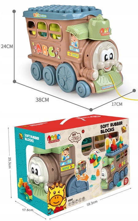 MIĘKKIE KLOCKI SENSORYCZNE SORTER ZESTAW POCIĄG AUTKO Z KLOCKAMI MATADI
