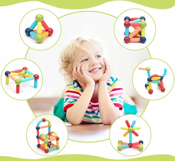 KLOCKI MAGNETYCZNE DLA DZIECKA 3D EDUKACYJNE KONSTRUKCYJNE BEZPIECZNE 84el