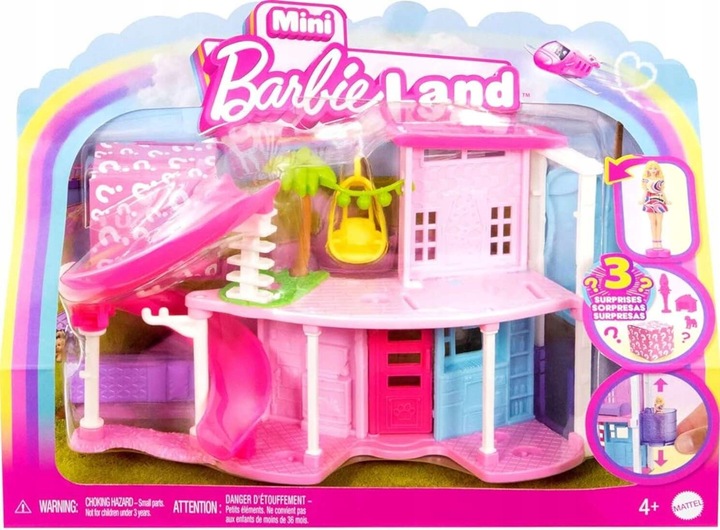 BARBIE MINI BARBIELAND DOMEK MARZEŃ DLA LALEK ZJEŻDŻALNIA + MINI LALKA AKC.