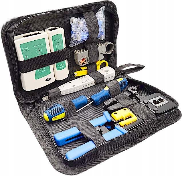 ZESTAW NARZĘDZI SIECIOWYCH DO WTYKÓW PRZELOTOWYCH RJ45 TESTER ZACISKARKA