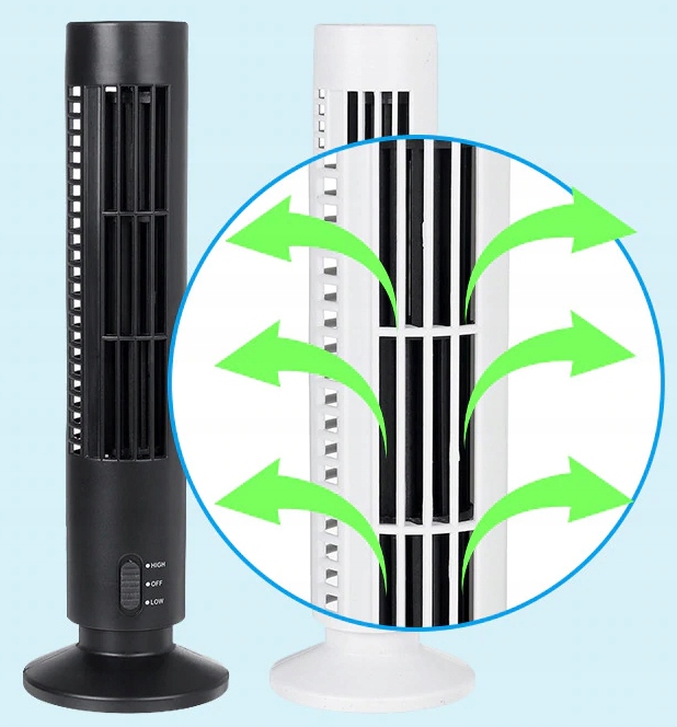 WENTYLATOR KOLUMNOWY BIURKOWY STOJĄCY OSCYLACJA KLIMA USB 3W CZARNY