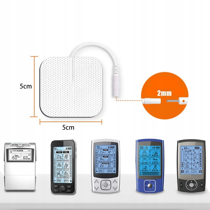24x żelowe elektrody 5x5cm pin 2 mm TENS EMS SANIT