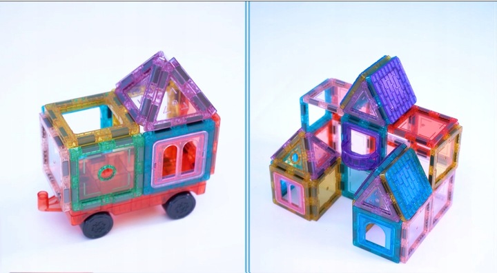 KLOCKI MAGNETYCZNE 3D konstrukcyjne DUŻE EL. Zestaw 45 el. Magnetic Tiles