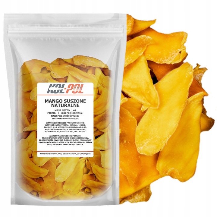 Mango suszone 1kg Naturalne plastry bez cukru | Kol-Pol