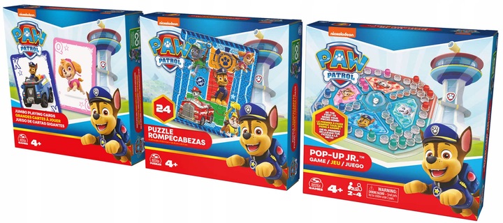 PSI PATROL ZESTAW 24 PUZZLE CHIŃCZYK POP-UP DUŻE KARTY JUMBO TALIA DO GRY