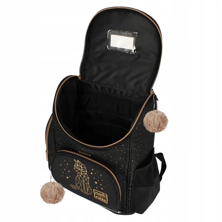 TORNISTER SZKOLNY PLECAK DLA DZIEWCZYNKI KOT KOTEK CZARNY ZŁOTY