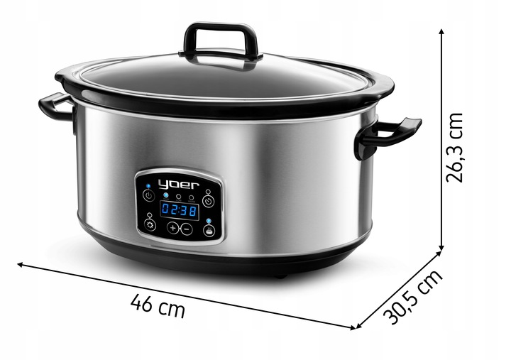 Wolnowar Garnek ceramiczny Slow Cooker Yoer INOX LCD 320W 6,5L +Programator