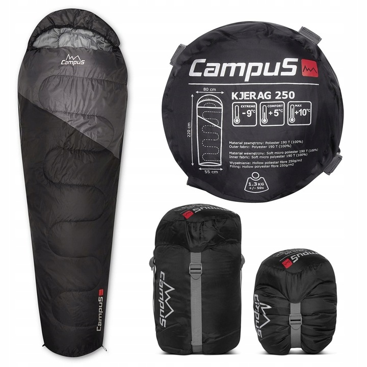Śpiwór CampuS Kjerag 250 czarno-szary CUP702123404 Right