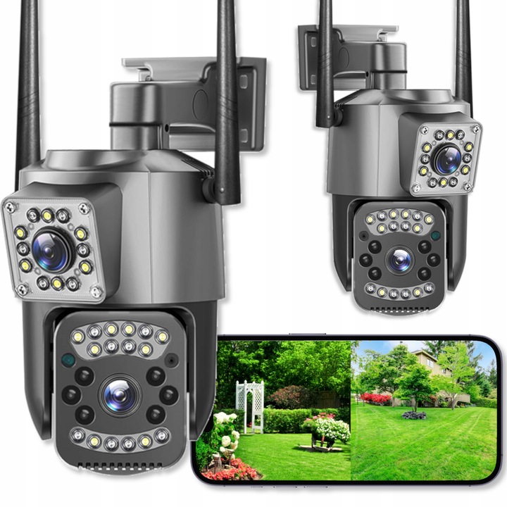 PODWÓJNA ZEWNĘTRZNA KAMERA WIFI 4MPX OBROTOWA BEZPRZEWODOWA QUADHD DETEKCJA