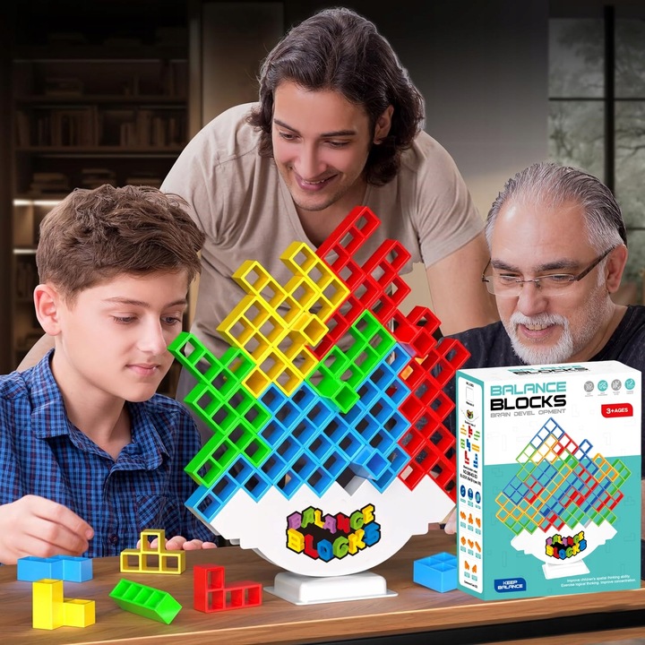 TETRIS Balance Blocks UKŁADANKA GRA LOGICZNA ZRĘCZNOŚĆIOWA wieża 64el