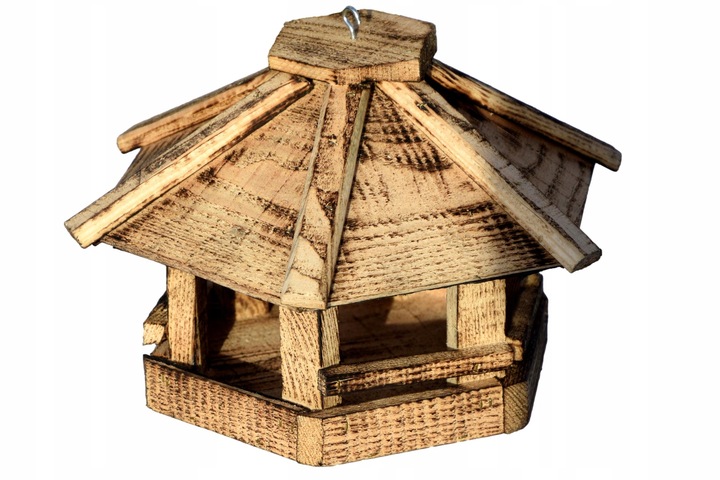 Domek dla ptaków sikorek KARMNIK z drewna OKRĄGŁY