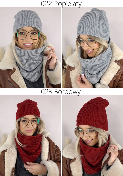 Ciepły KOMPLET damski CZAPKA + KOMIN szal PIĘKNY zimowy polski MODNE KOLORY