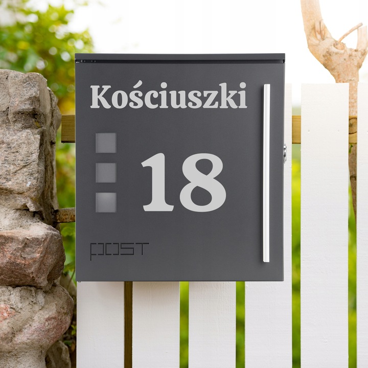 Skrzynka Pocztowa Na Listy Z Nazwą Ulicy Numerem Domu Napisem Antracyt