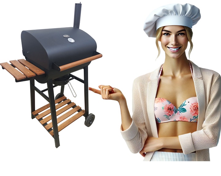 GRILL WĘGLOWY DEKRAFT BECZKA Z RUSZTEM ŻELIWNYM, DREWNO,KOMIN