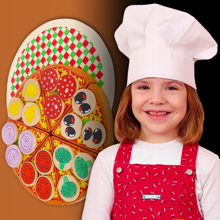 DREWNIANA PIZZA DO KROJENIA UKŁADANKA NA RZEP RZEPY AKCESORIA NÓŻ