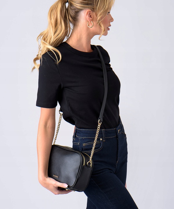 Torebka Damska Crossbody Prostokątna PUCCINI Z Łańcuszkiem Czarna BML058M-1