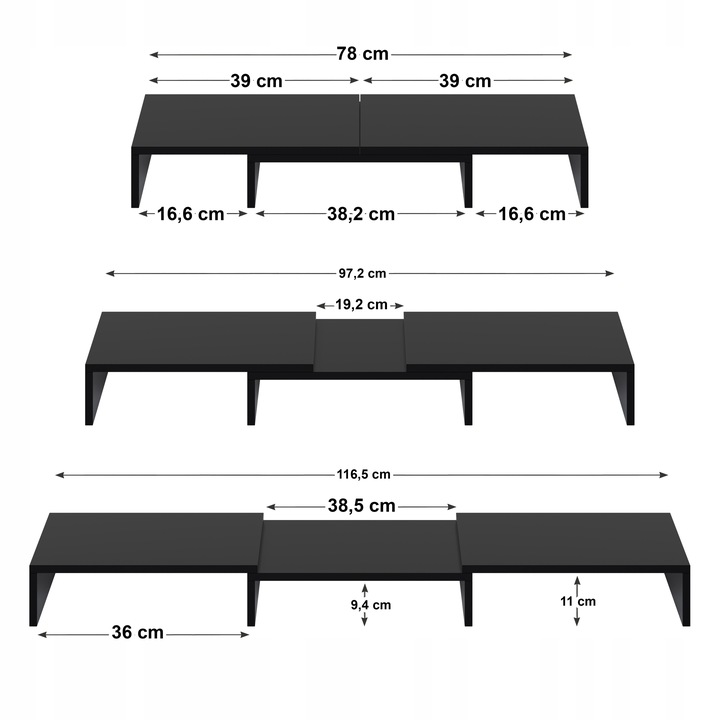 PODSTAWKA POD MONITOR PODWÓJNA REGULOWANA DŁUGOŚĆ, podnosi ekran o: 12,6 cm