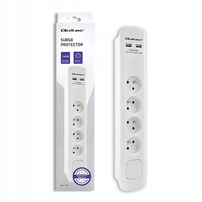 Qoltec Przedłużacz Listwa antyprzepięciowa 4 gniazda 2 x USB 1.8m