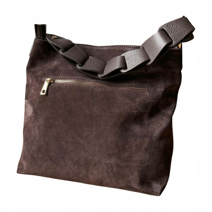 Czekoladowa zamszowa torebka brązowa shopper ZAMSZ NATURALNY Vera Pelle