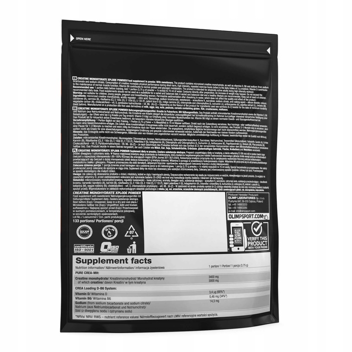 OLIMP CREATINE MONOHYDRATE XPLODE 500G KREATYNA MONO WITAMINY MINERAŁY