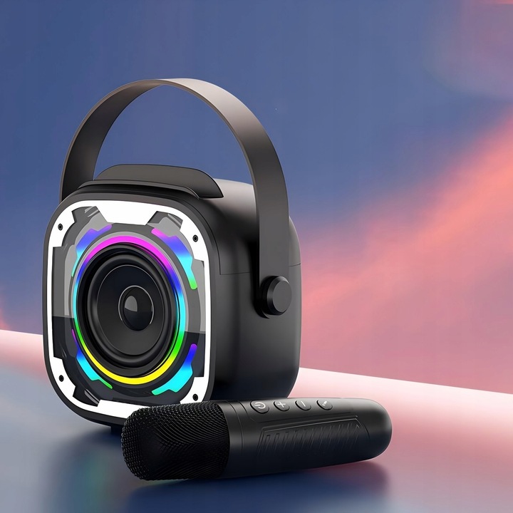 ZESTAW KARAOKE Z 2 MIKROFONY BEZPRZEWODOWE GŁOŚNIK BLUETOOTH LED KOLOROWA