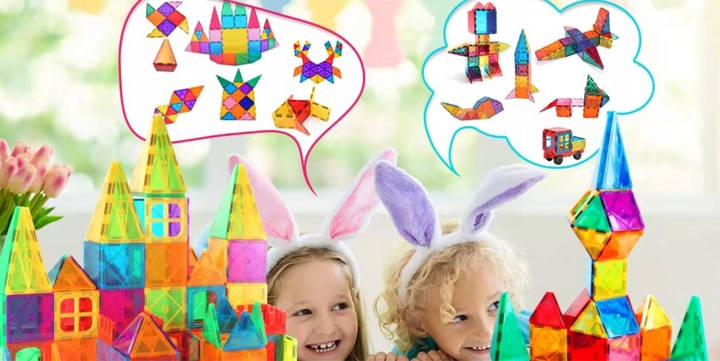 Klocki magnetyczne PANELE KONSTRUKCYJNE edukacyjne kolorowe 3D zestaw 128el