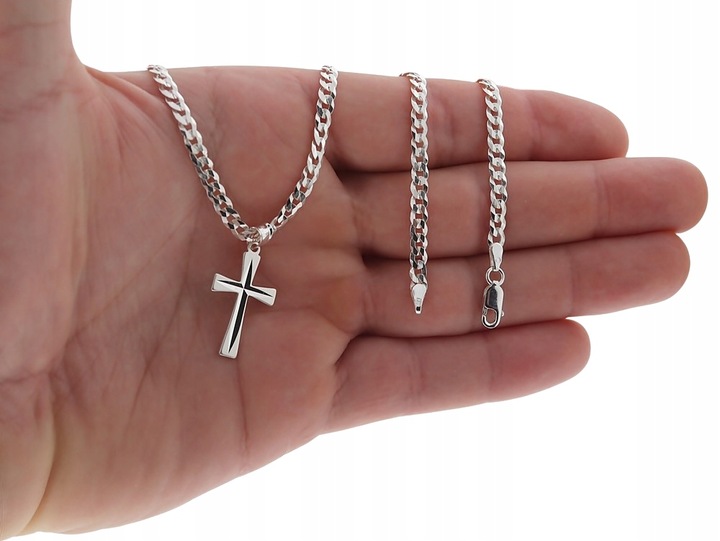 SREBRNY PEŁNY ŁAŃCUSZEK MĘSKI PANCERKA Z KRZYŻYKIEM PR. 925 + GRAWER GRATIS