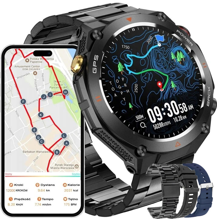 Zegarek męski SMARTWATCH RBN z GPS KOMPASEM BAROMETREM ROZMOWY BATERIA 600