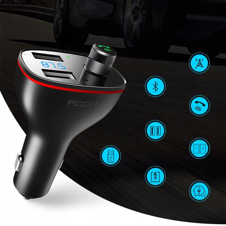 ROCK B300 TRANSMITER FM BLUETOOTH+ŁADOWARKA 2xUSB