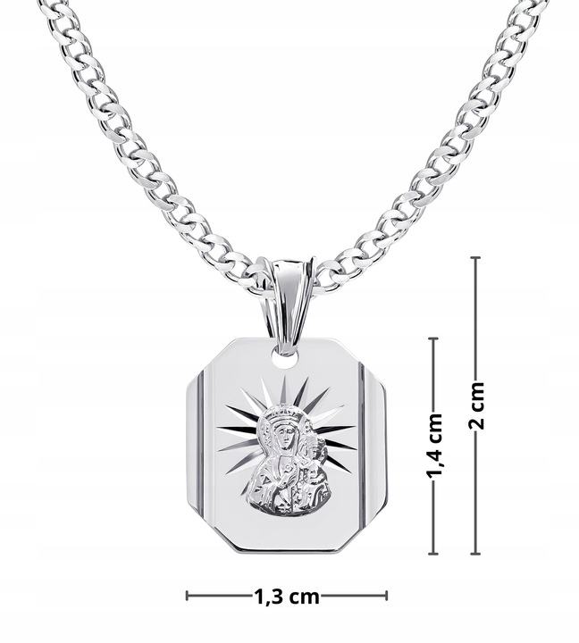 Medalik Komunijny Łańcuszek Srebrny Matka Boska do Komunii Chrztu Srebro