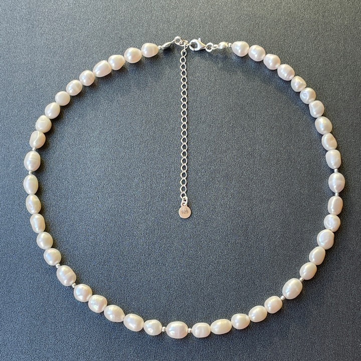 Choker z pereł, srebro 925, białe perły słodkowodne