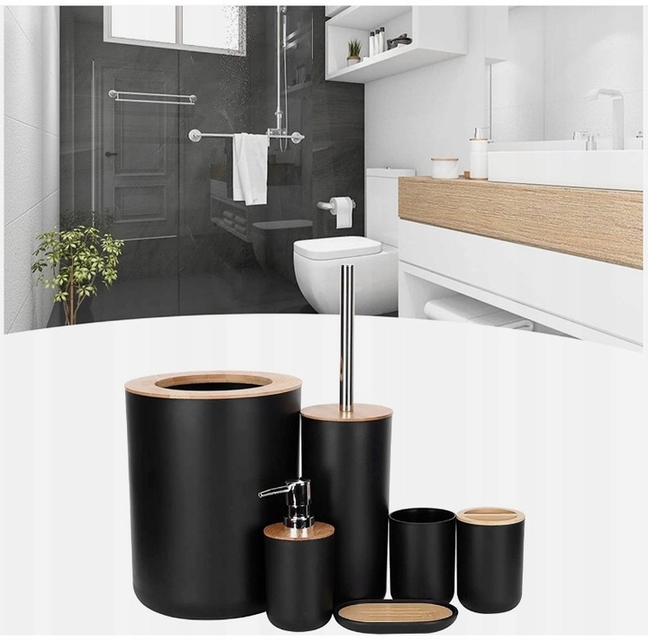 Zestaw łazienkowy akcesoriów łazienkowych 6 elementów kosz szczotka do WC