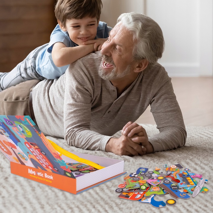 UKŁADANKA MAGNETYCZNA KSIĄŻECZKA PUZZLE POJAZDY 12 NA MAGNES 65 ELEMENTÓW