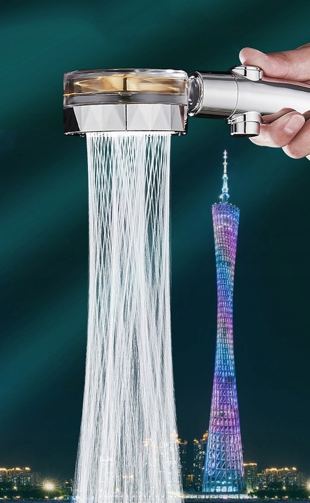 OSZCZĘDNA TURBO SŁUCHAWKA PRYSZNICOWA Z TURBINĄ WENTYLATOREM +WĄŻ+4xFILTR