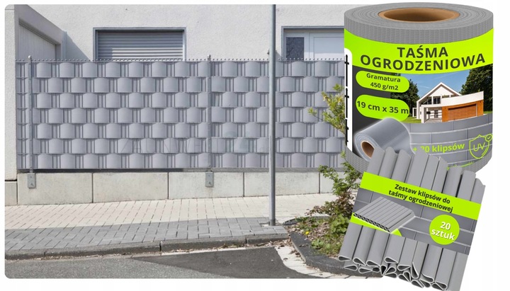 TAŚMA OGRODZENIOWA JASNOSZARA 19x35m OSŁONA NA OGRODZENIE PANELOWE PŁOT +UV