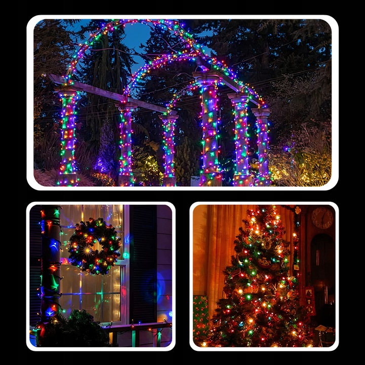 ŚWIĄTECZNE LAMPKI CHOINKOWE SOLARNE 200LED ZEWNĘTRZNE MULTIKOLOR 22M