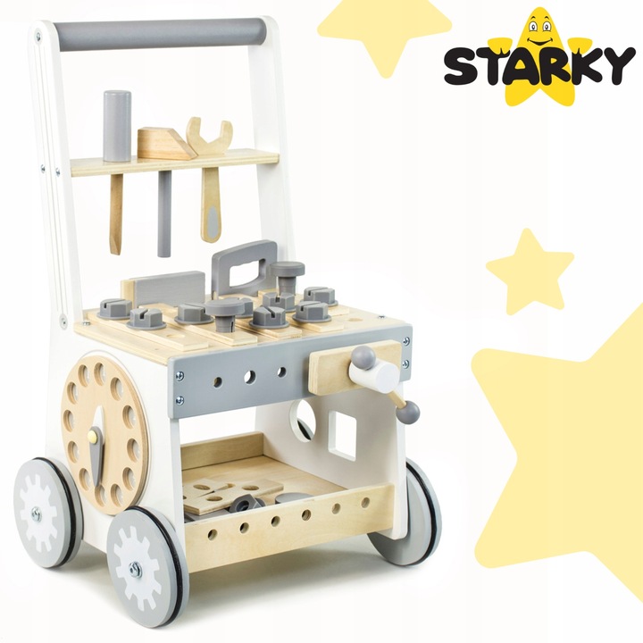 Pchacz drewniany chodzik jeżdzik dzieci warsztat zestaw majsterkowicza 3w1