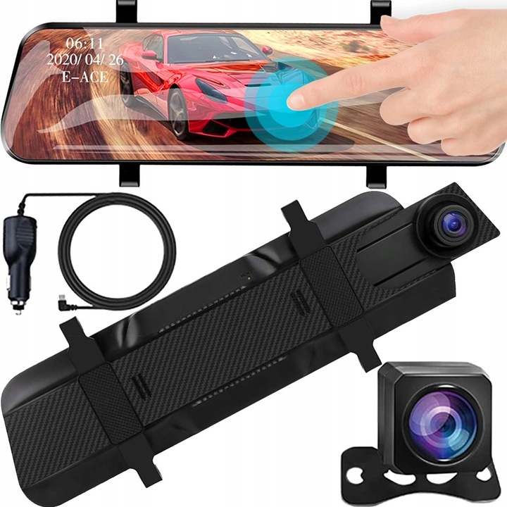 KAMERA DO SAMOCHODU 2w1 PRZÓD TYŁ REJESTRATOR JAZDY W LUSTERKU WIDEO FULLHD