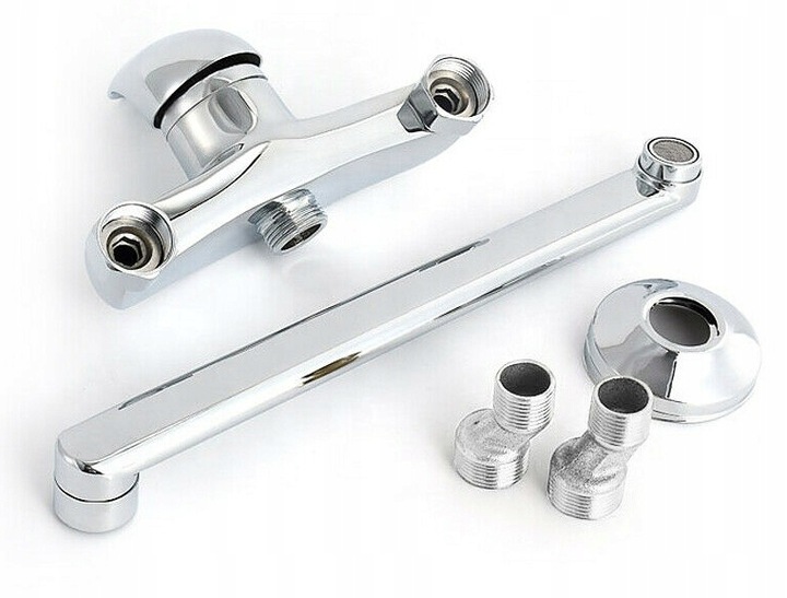 BATERIA KUCHENNA ŚCIENNA UMYWALKOWA OBROTOWA DŁUGA WYLEWKA KRAN DO KUCHNI