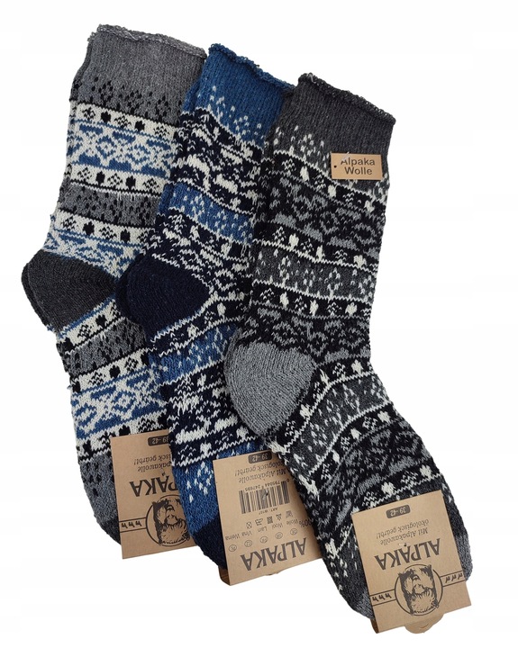 SKARPETY MĘSKIE ŚWIĄTECZNE WEŁNIANE GRUBE SKARPETKI ALPAKA 3-PAK 35-38