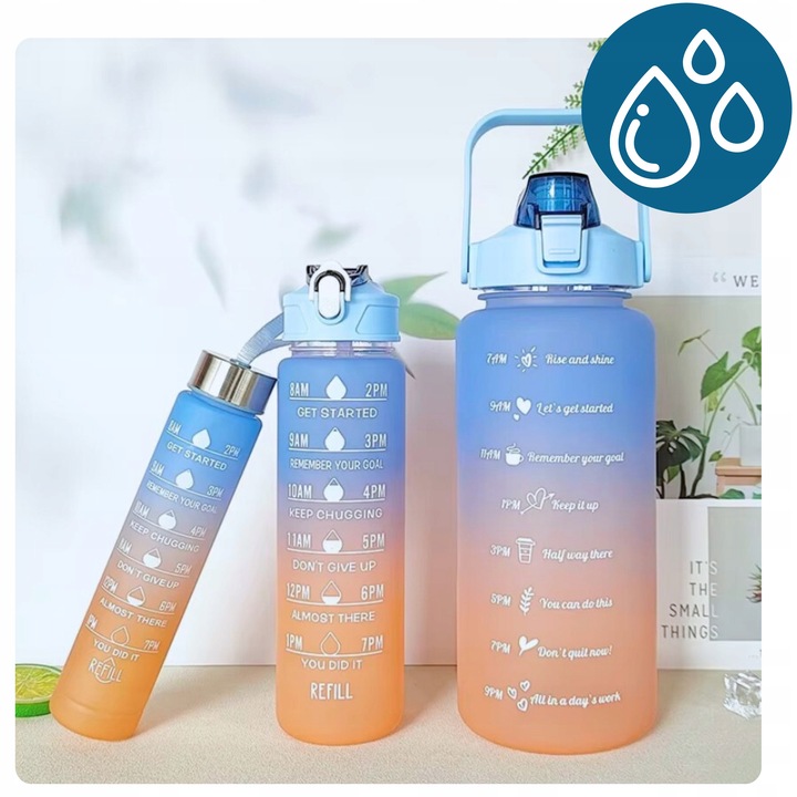 BIDON BUTELKA na WODĘ MOTYWACYJNA Zestaw 3 SZT. SHAKER FITNES 2L 0,7L 0,3L