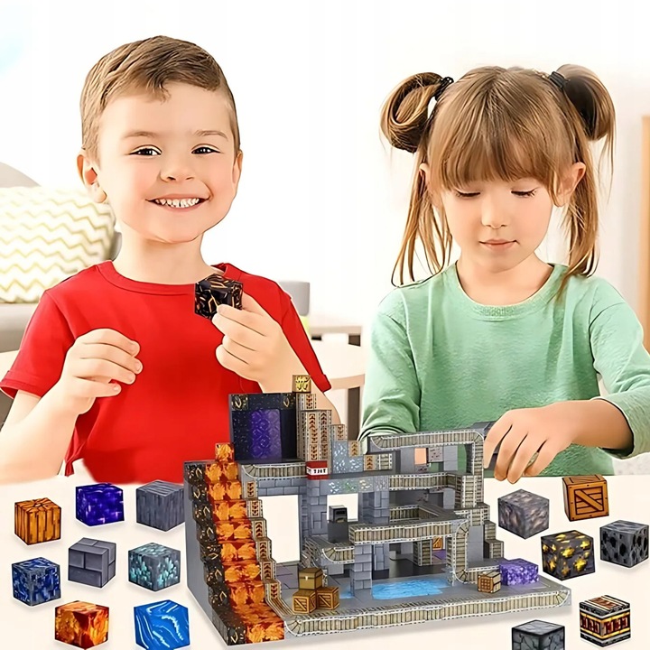 KLOCKI MAGNETYCZNE MINECRAFT KLOCKI SZEŚCIANY 100 KLOCKÓW + 1 FIGURKA MOCNE