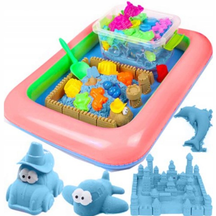 PIASEK KINETYCZNY 5kg +BASEN FOREMKI ŁOPATKA PIASKOWNICA WIADERKO ZESTAW XL