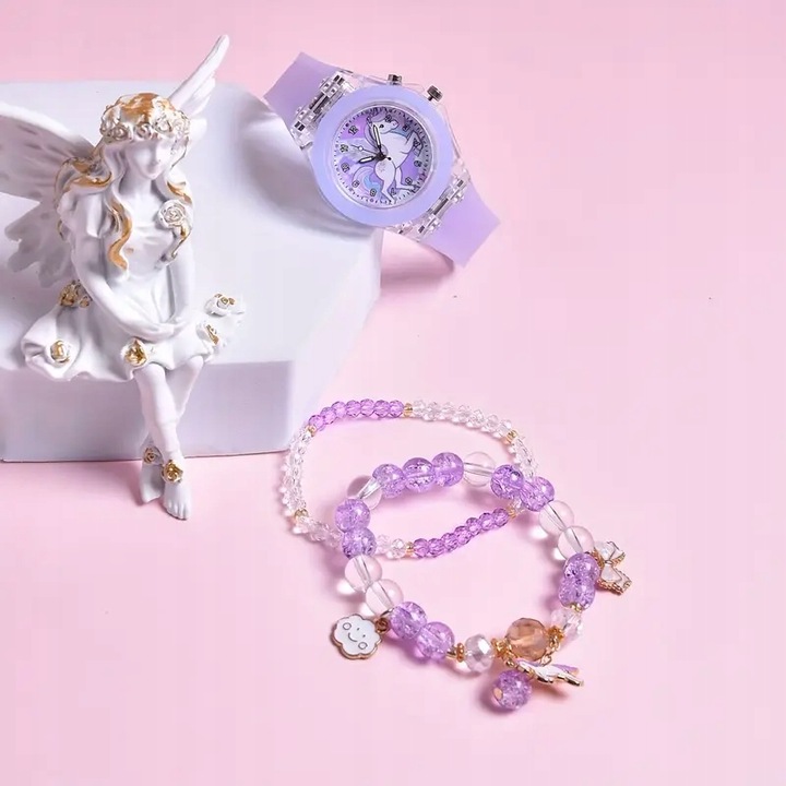 Fioletowy zegarek świecący z jednorożcem bransoletka prezent dziewczynki