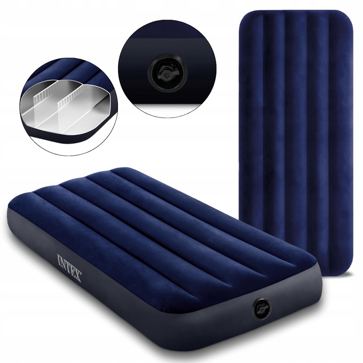 Materac dmuchany welurowy granatowy jednoosobowy łóżko 191x76 INTEX 64756