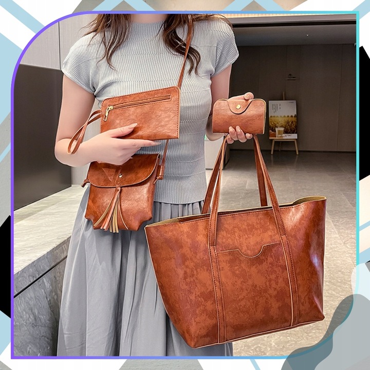 Torebka Damska Shopperka BAD&BAGS Zestaw Skórzana Na Ramię Torba Pojemna