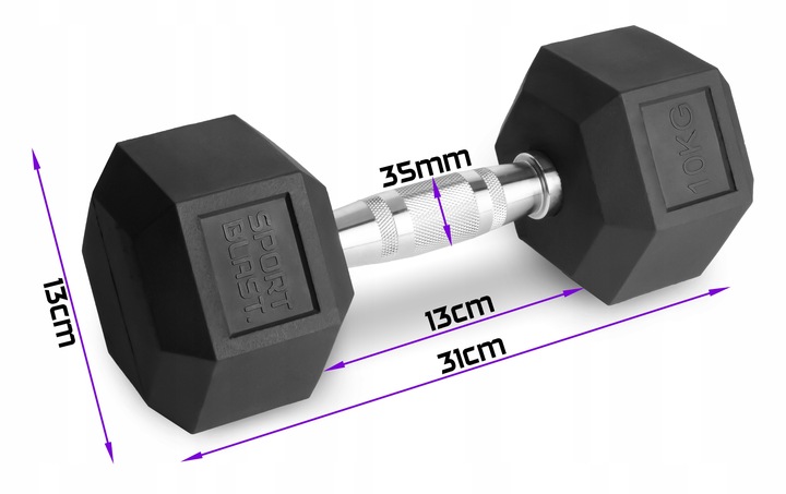 Hantle stałe 2x10kg żeliwne gumowane ZESTAW 20kg HEX do treningu SOLIDNE