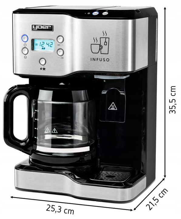 Ekspres przelewowy kawy 2w1 Yoer 1900W +Dystrybutor wody na herbatę +Timer