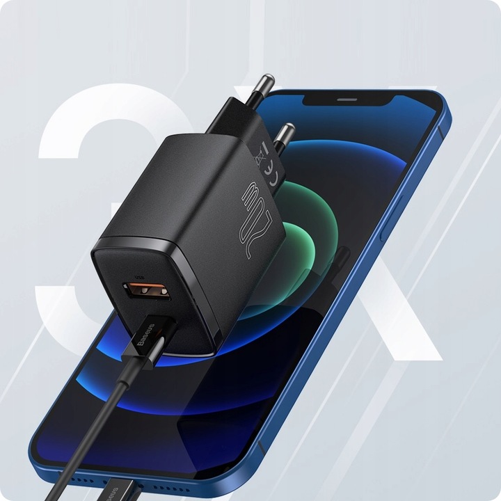 BASEUS SZYBKA ŁADOWARKA DO TELEFONU ZASILACZ USB USB-C TYP-C 20W PD QC 3.0
